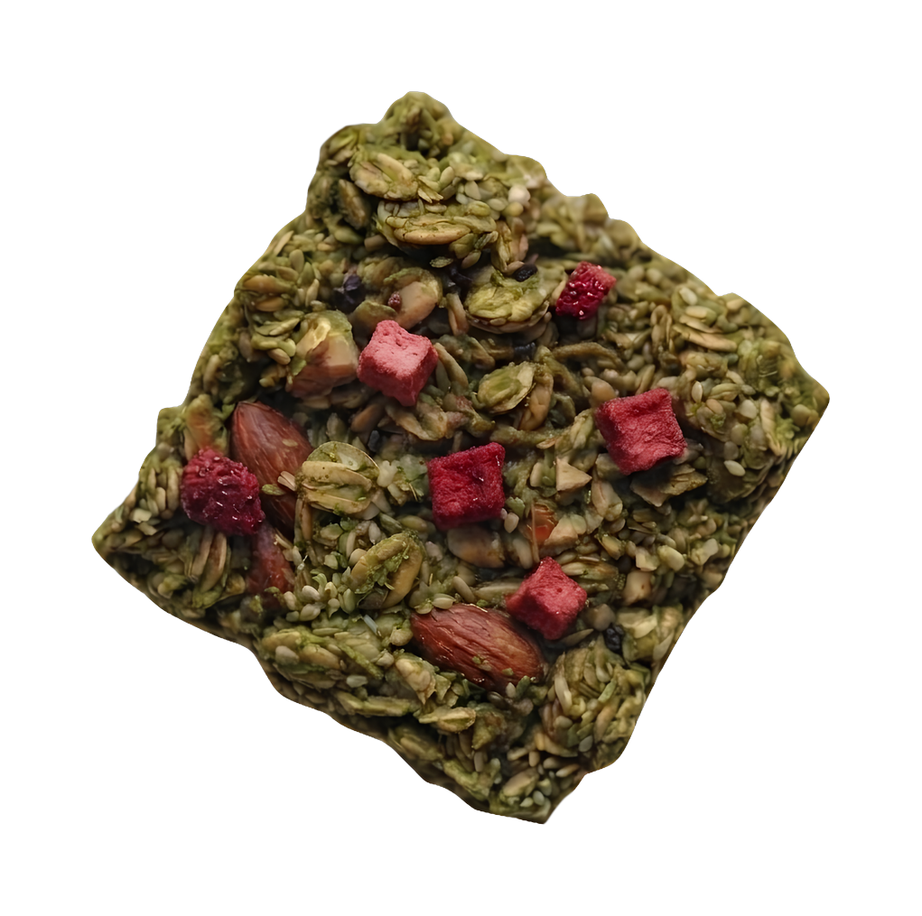 matcha strawberry granola square